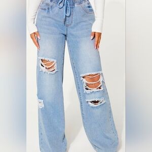 SHEIN Light Blue Ripped Flare Jeans